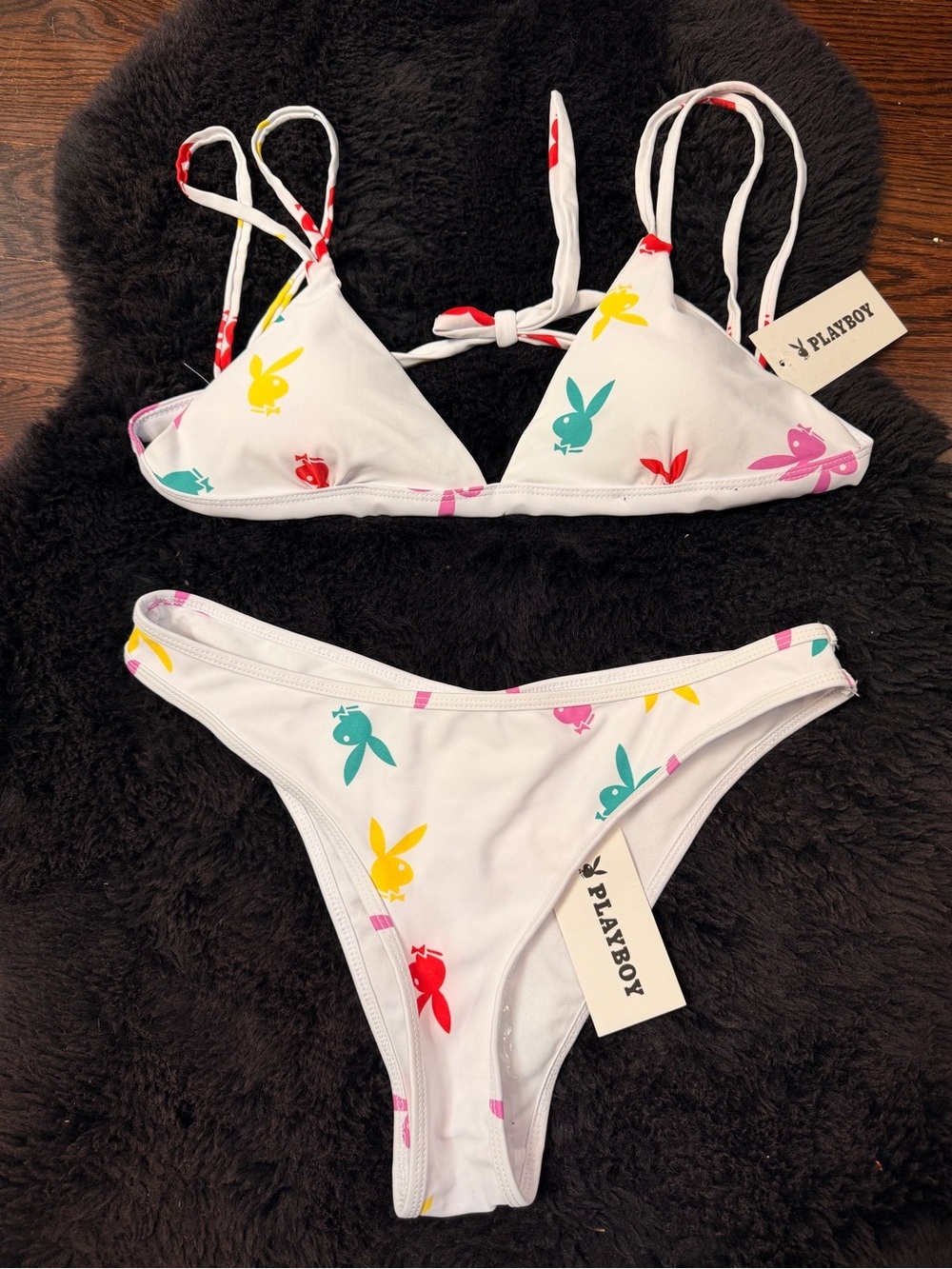 Brand New Vintage Playboy Swimwear 2piece Bikini Set White L